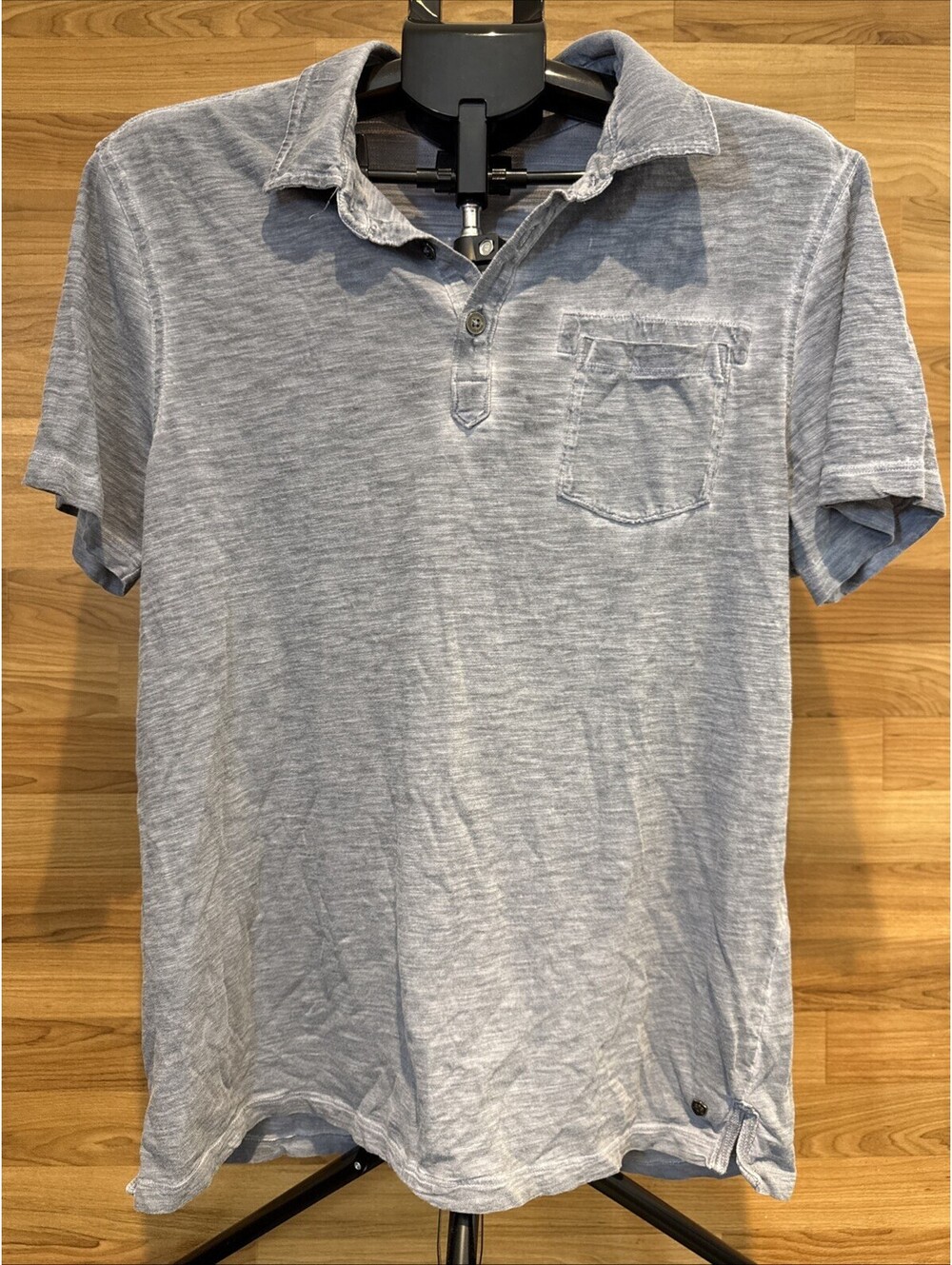 Rock & Republic Polo Shirt Men's Distressed Short Sleeve Charcoal Size Large
